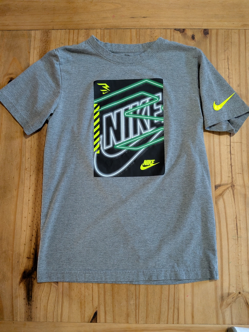 Nike Gray Tee with Neon Yellow-Green Logo
